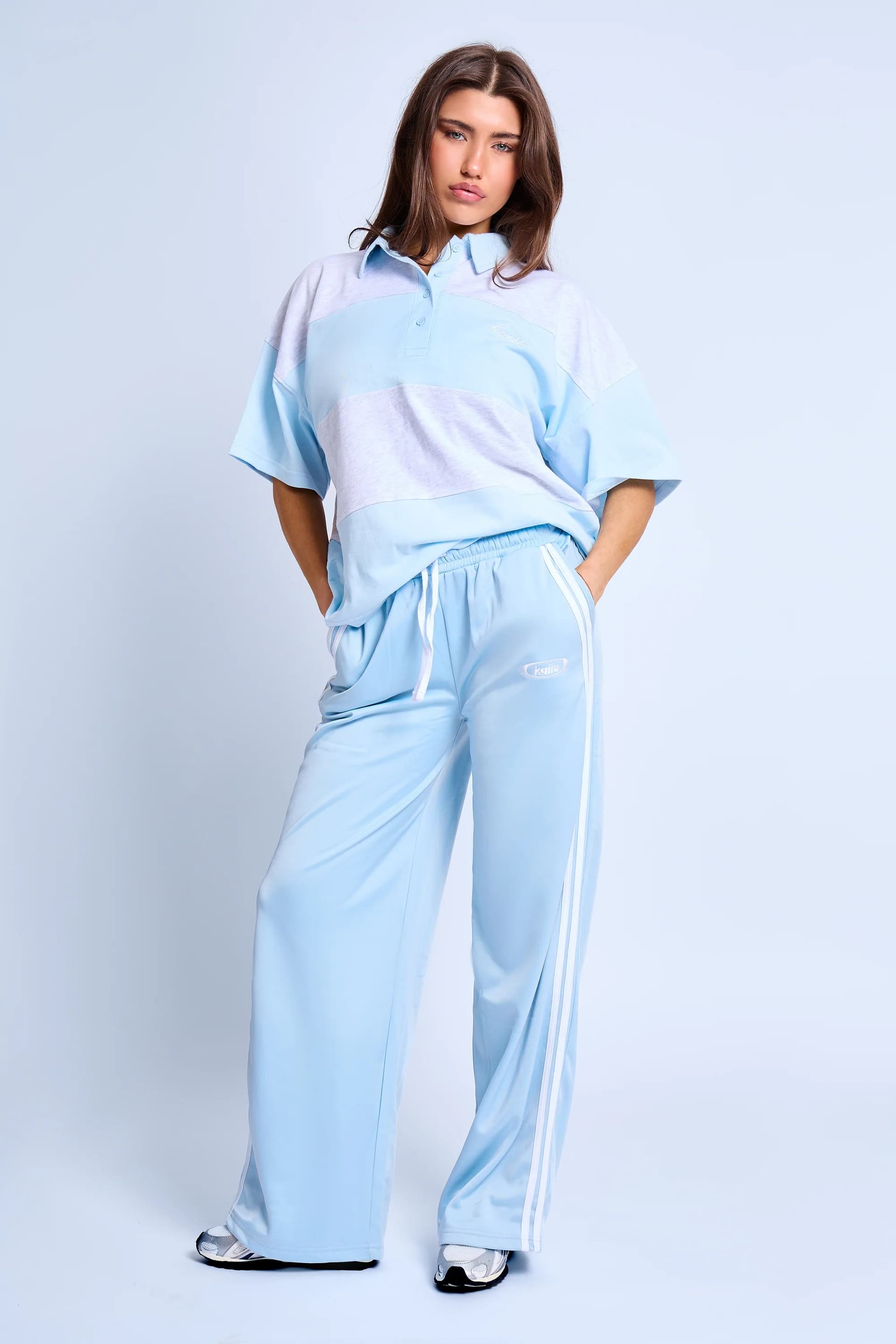 Kaiia Kaiia Logo Tricot Joggers Baby Blue & White