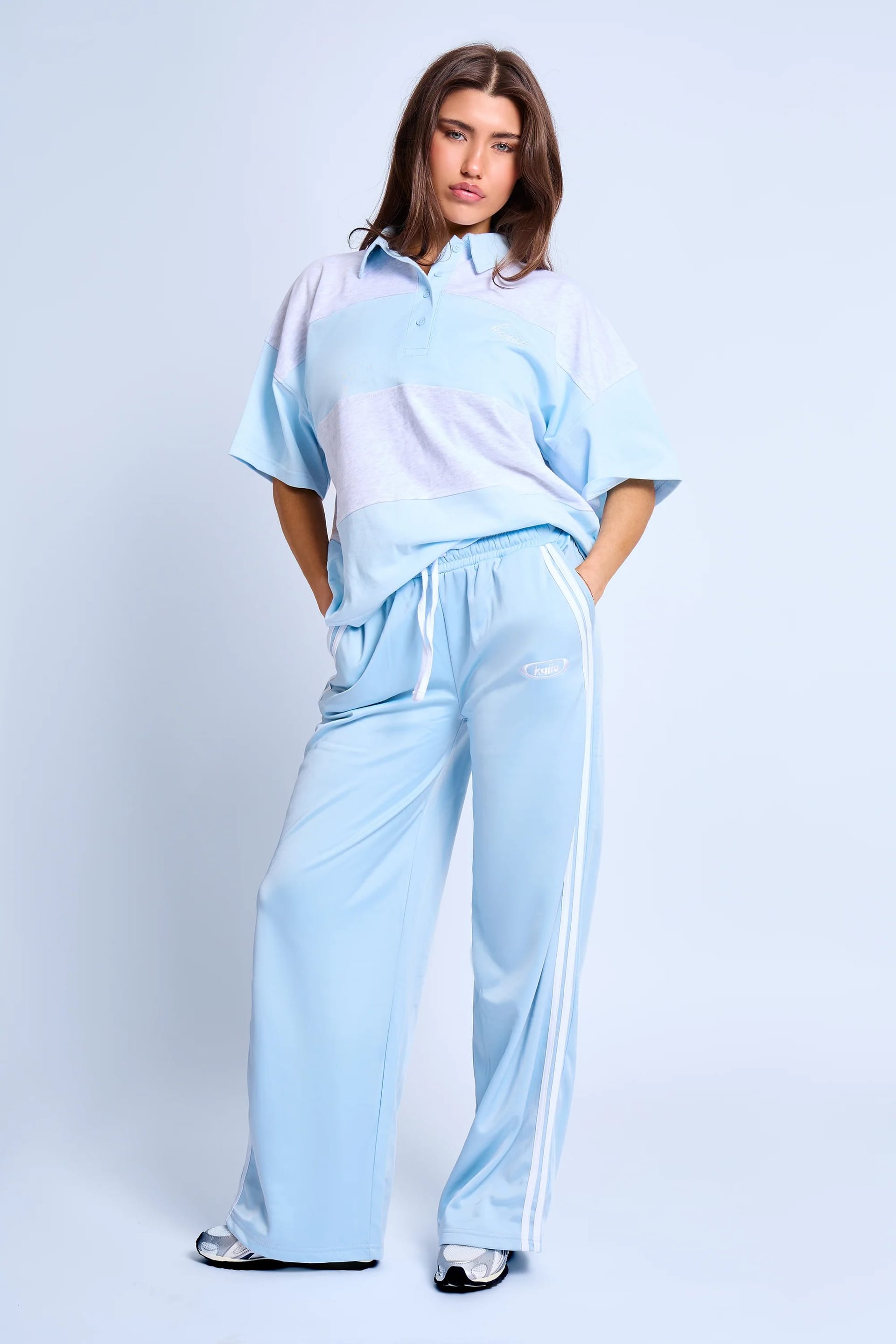 Kaiia Logo Tricot Joggers Baby Blue & White
