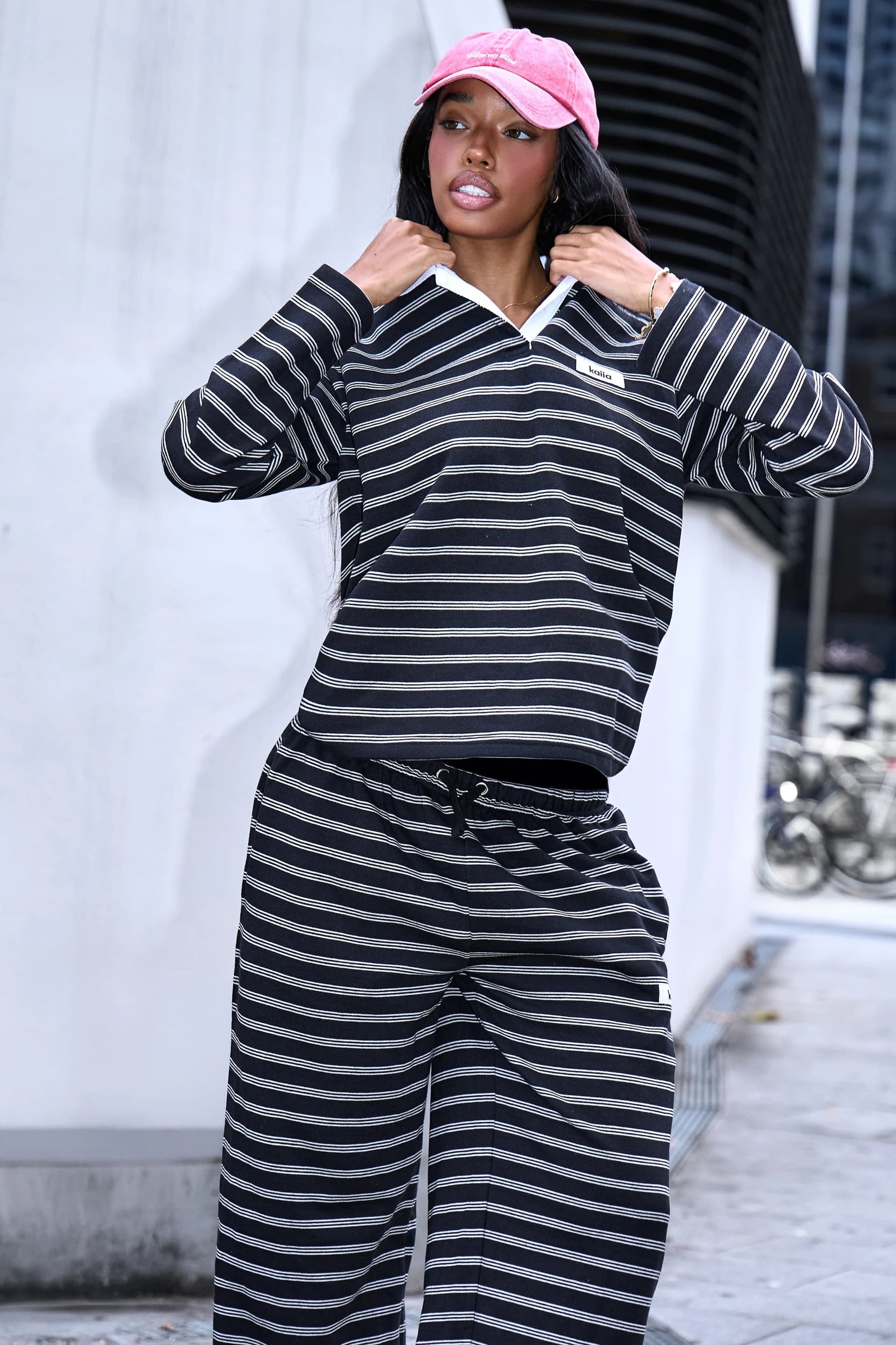 Kaiia Kaiia Striped Oversized Rugby Shirt Black & Cream