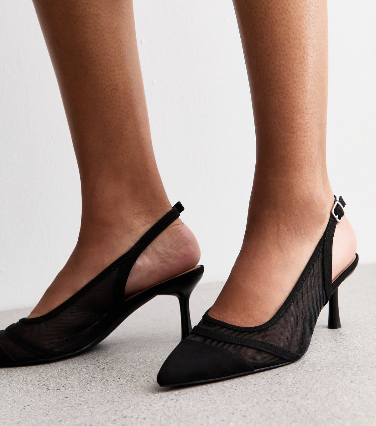 New Look Women's Black Mesh Contrast Trim Slingback Pumps Vegan New Look