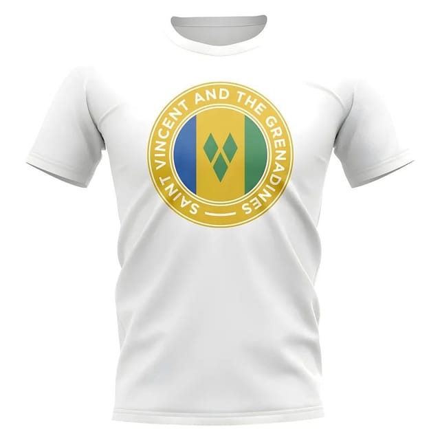 St Vincent Grenadines St Vincent Grenadines Men's Personalised Saint Vincent Grenadines Football Badge T-Shirt in White - 2