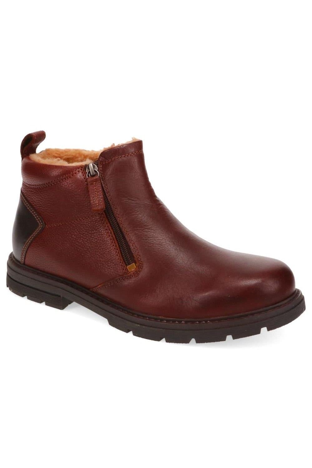 Pavers Pavers Brown Leather Ankle Boots with Fur Cuff