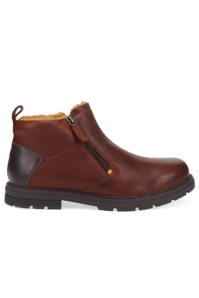 Pavers Pavers Men's Fur-Cuffed Leather Ankle Boots in Brown - 2