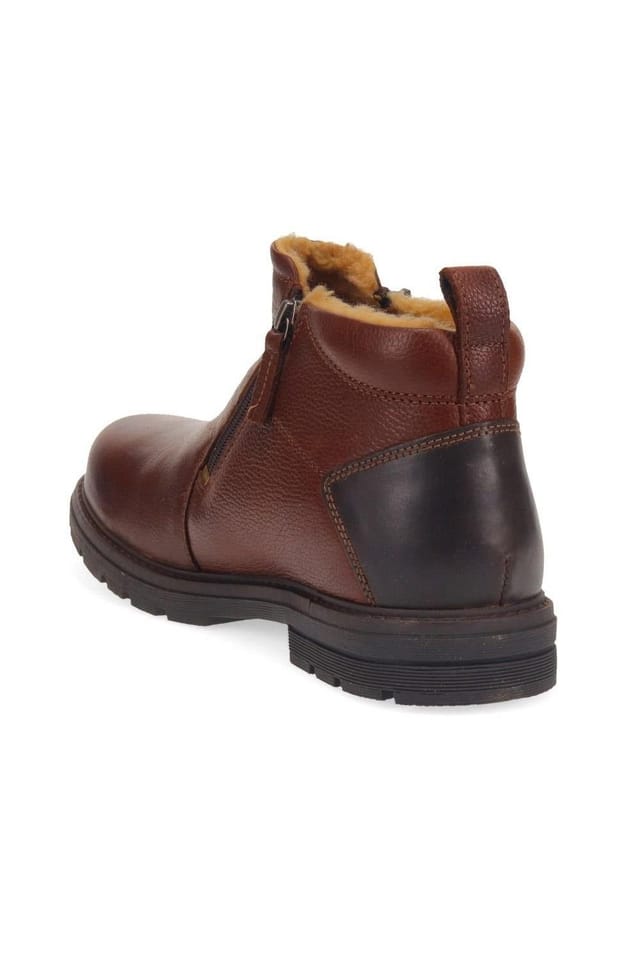 Pavers Pavers Men's Fur-Cuffed Leather Ankle Boots in Brown - 3