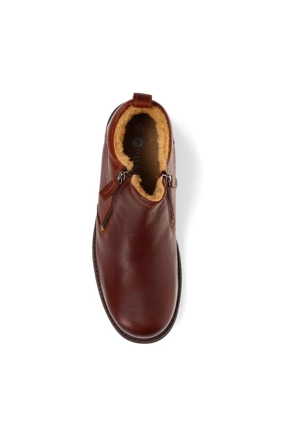 Pavers Pavers Men's Fur-Cuffed Leather Ankle Boots in Brown - 4