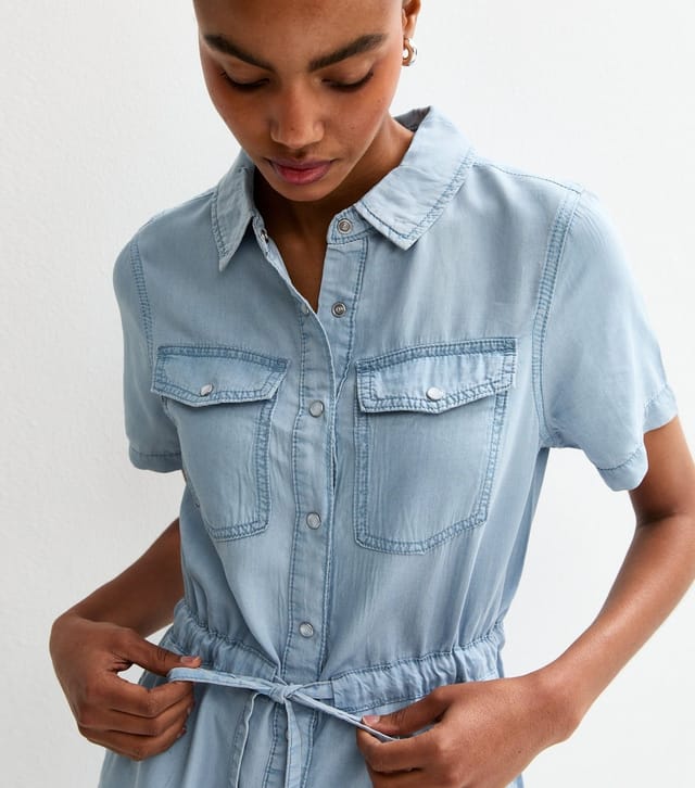 New Look Women's Tall Blue Denim Drawstring Waist Mini Dress New Look - 3