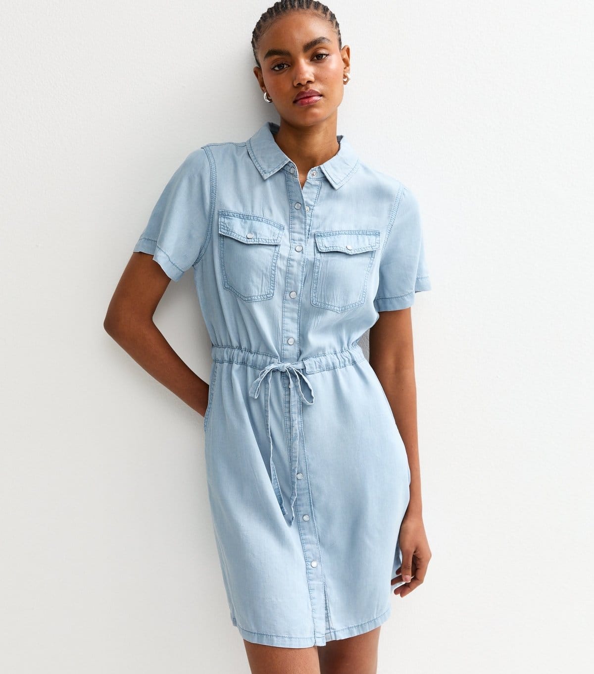 New Look Women's Tall Blue Denim Drawstring Waist Mini Dress New Look - 4