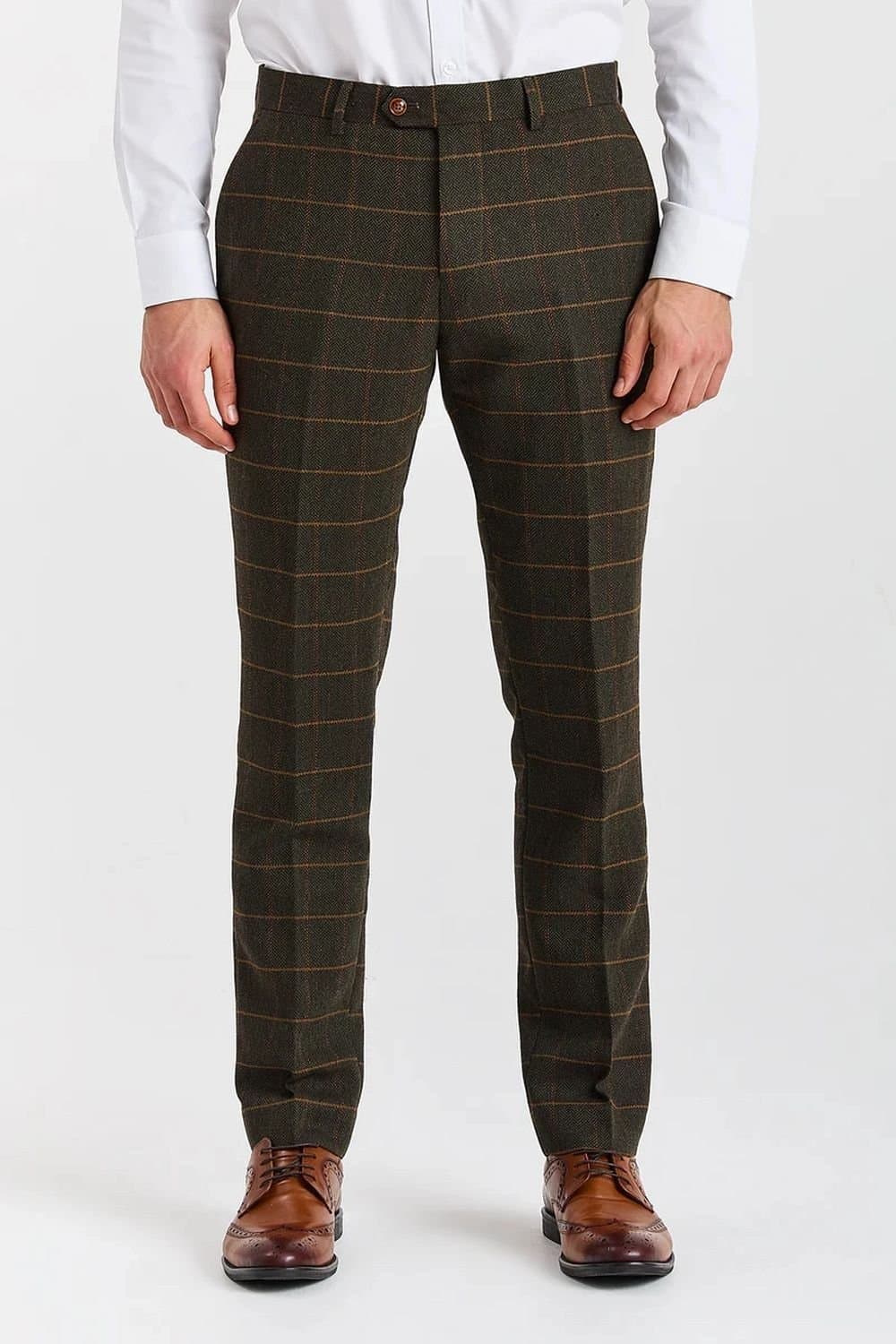 Paul Andrew Paul Andrew Men's Trousers Tweed Herringbone Check Wool Blend Pants in Green