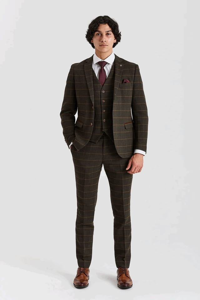 Paul Andrew Paul Andrew Men's Trousers Tweed Herringbone Check Wool Blend Pants in Green - 2