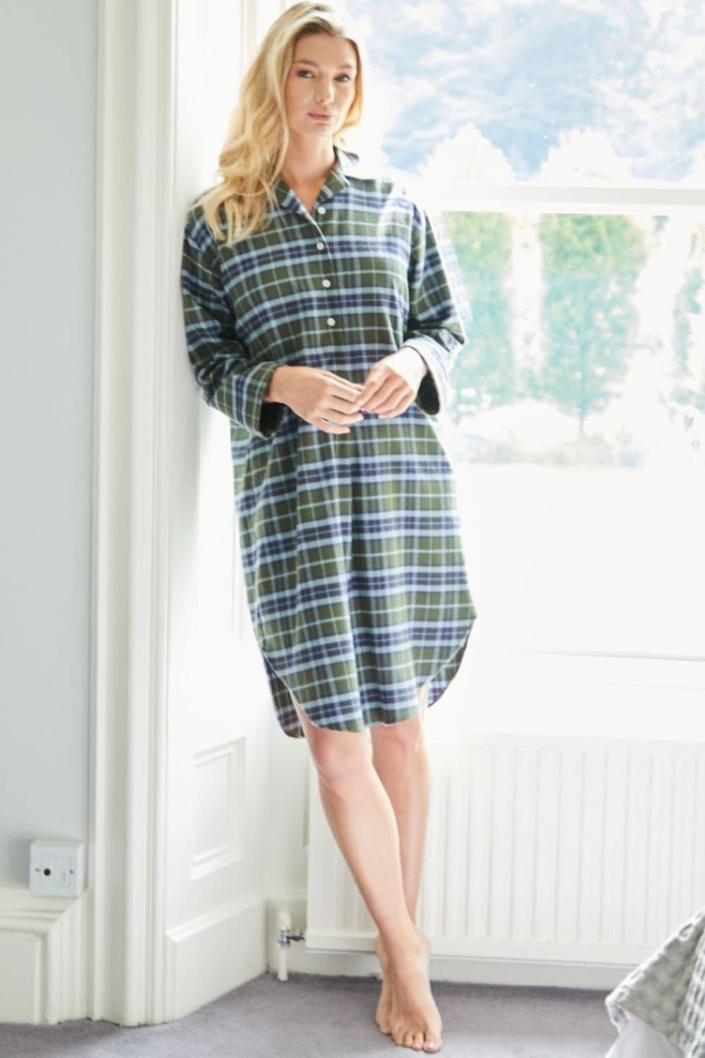 British Boxers British Boxers Women's "Jura" Tartan Brushed Cotton Nightshirt in Dark Green