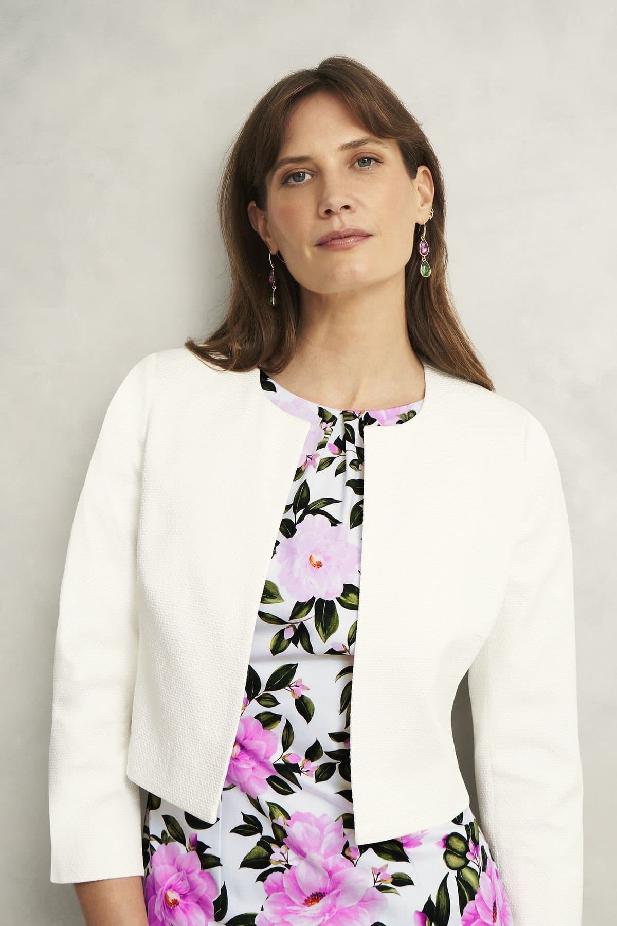 Hobbs London Hobbs London Women's Elize Cropped 3/4 Sleeve Occasion Jacket in White