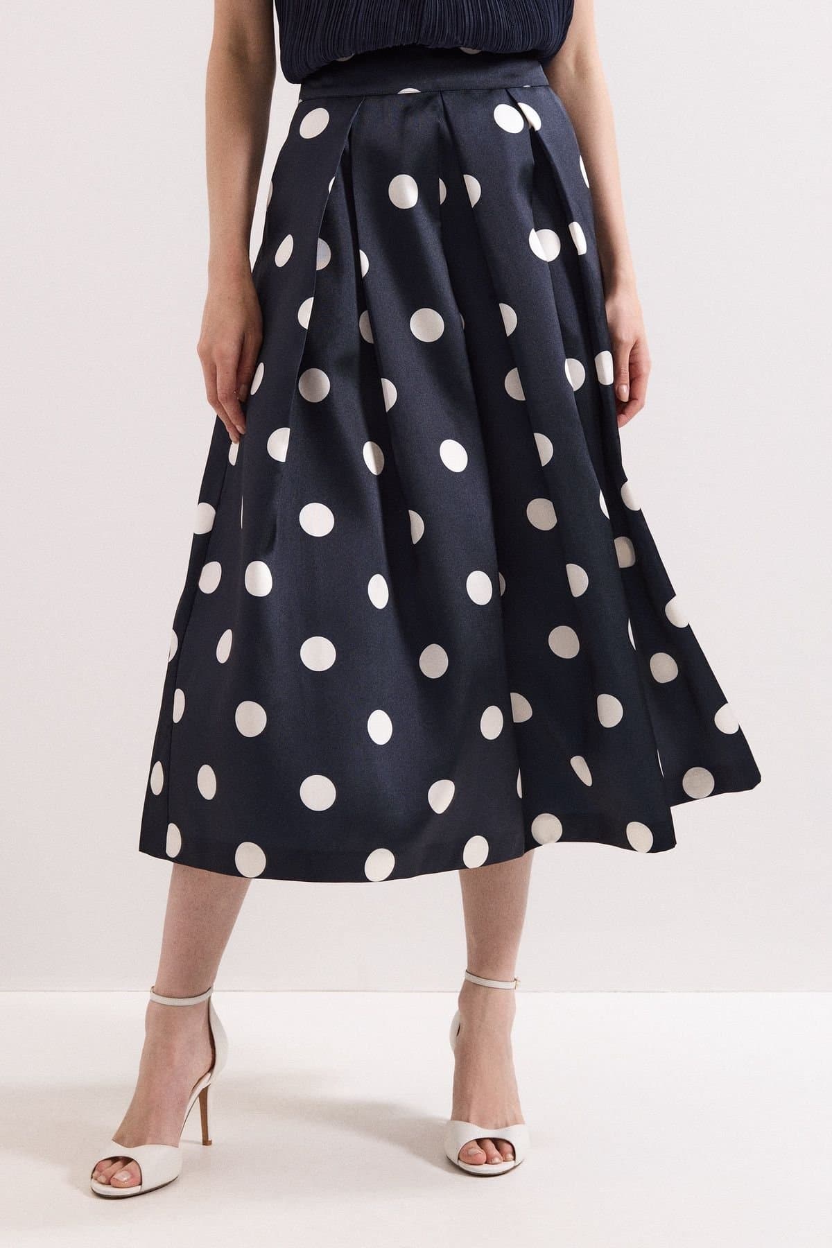 Phase Eight Phase Eight Dark Navy Polka Dot Midi Skirt