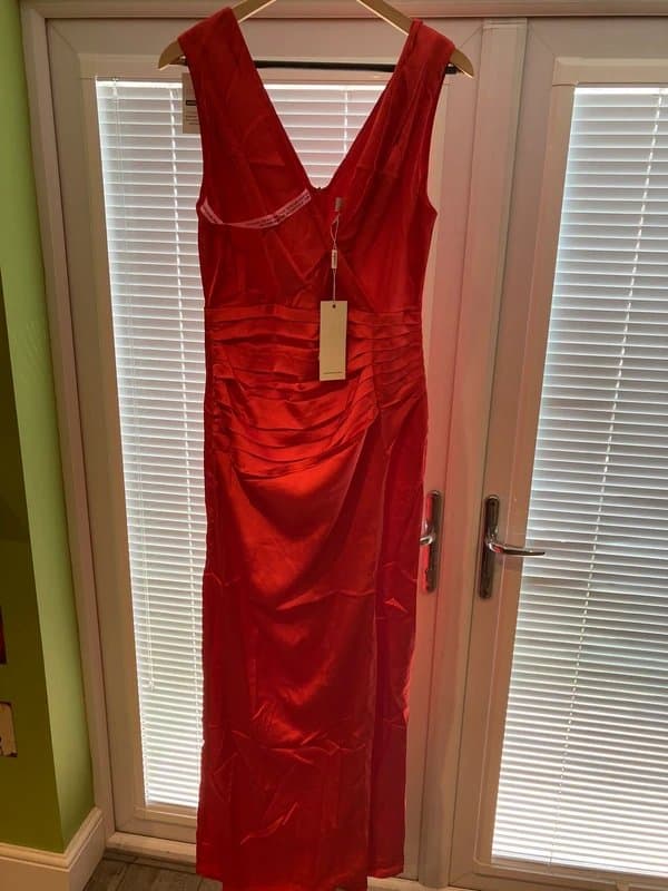 Liquorish Liquorish London Red Satin Ruched Maxi Dress UK 12 BNWT Occasion Wedding Guest