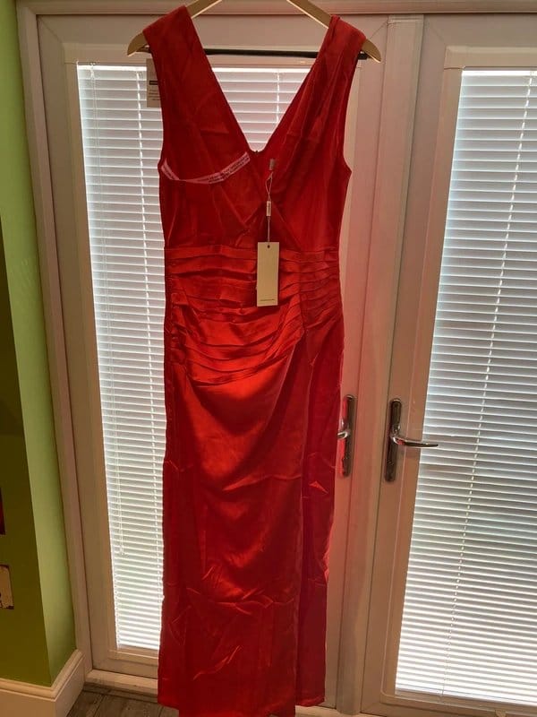 Liquorish Liquorish London Red Satin Ruched Maxi Dress UK 12 BNWT Occasion Wedding Guest - 1