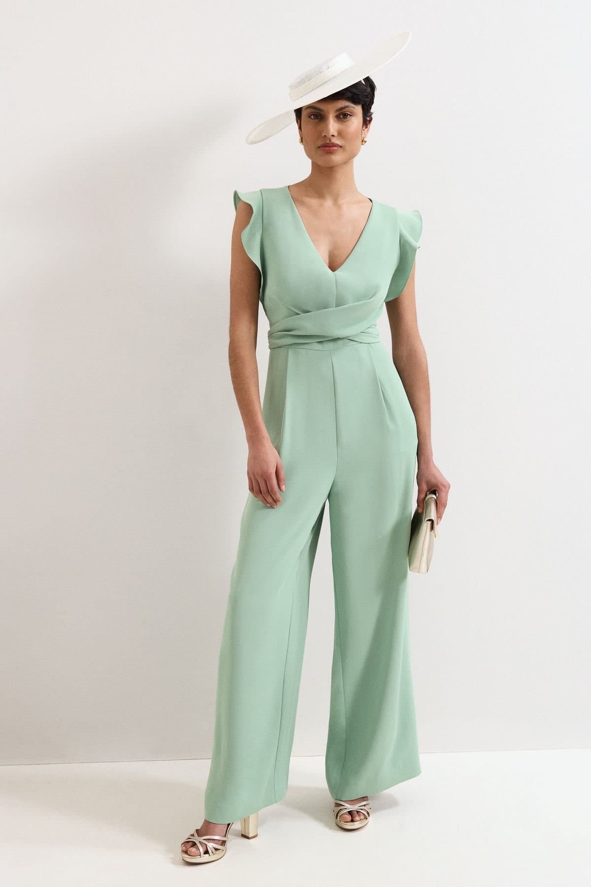 Phase Eight Phase Eight Women's Petite Ayla V-Neck Wide Leg Jumpsuit in Mint