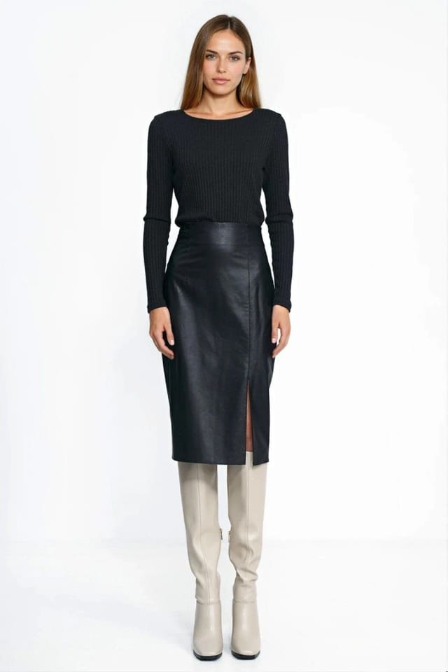Love Lace Love Lace Women's Viscose Lined High Waist Pencil Skirt in Black - 2