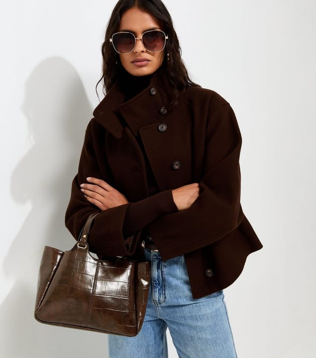 New Look Dark Brown Faux Leather Crocodile Embossed Mini Shopper Tote Bag New Look - 2
