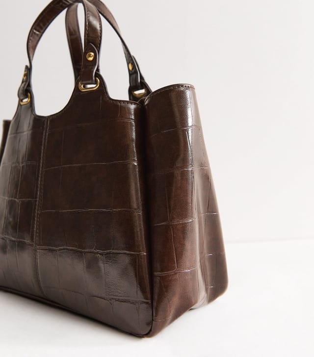 New Look Dark Brown Faux Leather Crocodile Embossed Mini Shopper Tote Bag New Look - 3