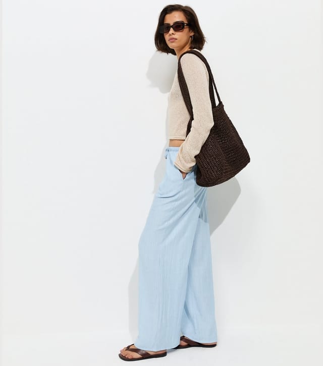 New Look Women's Light Blue Crinkle Wide Leg Trousers New Look - 2