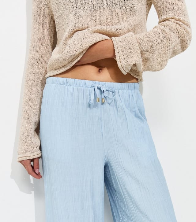New Look Women's Light Blue Crinkle Wide Leg Trousers New Look - 3