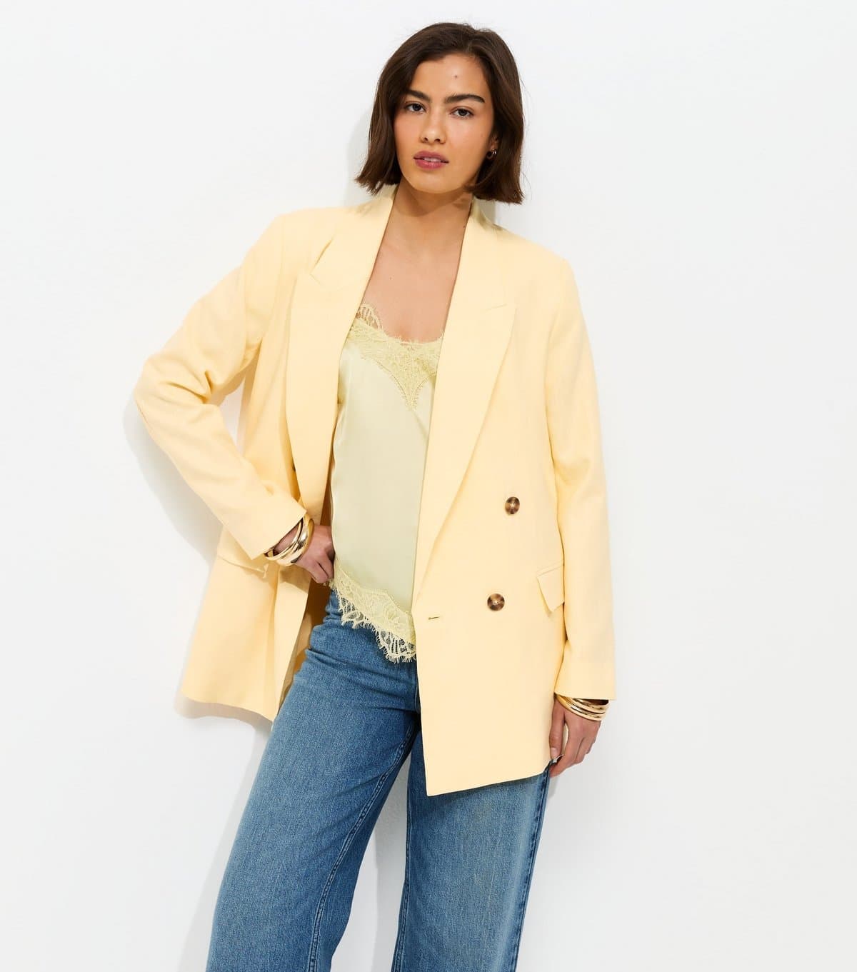 New Look Women's Light Yellow Linen Blend Blazer New Look