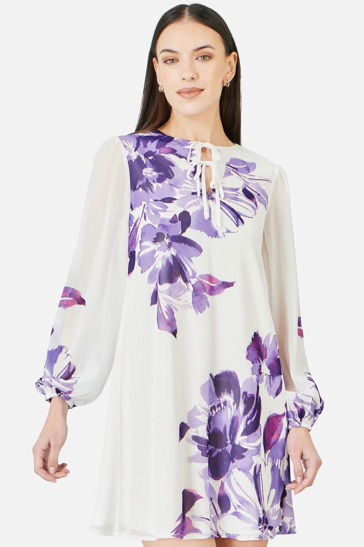 Yumi Yumi Women's Purple Floral Placement Tunic in Violet