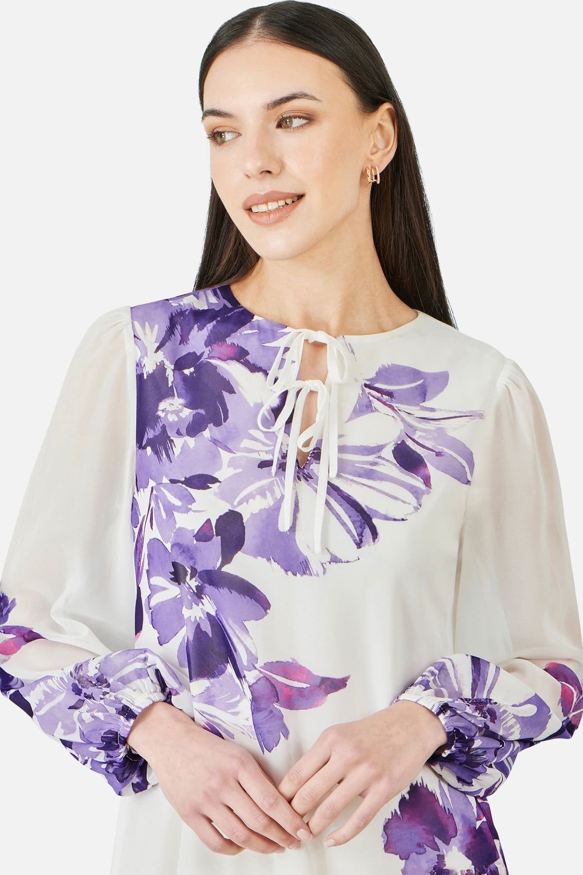 Yumi Yumi Women's Purple Floral Placement Tunic in Violet - 4