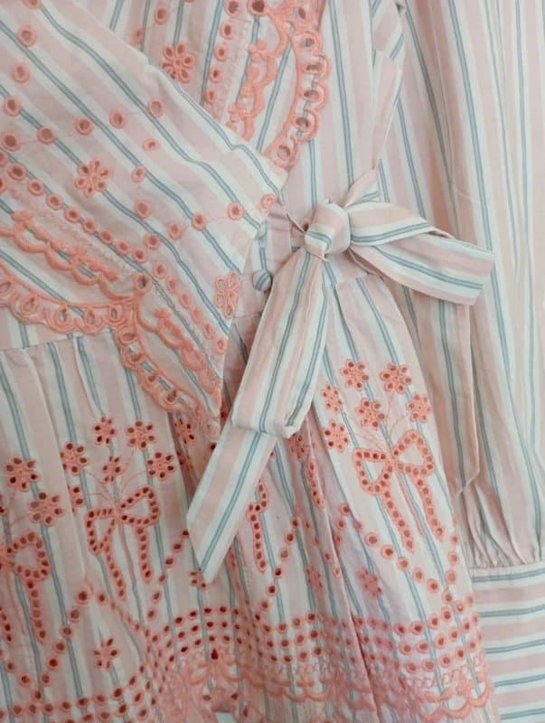 Damson Madder Damson Madder | Peach pale pink grey stripe broderie scallop wrap blouse UK 12 BNWT £95