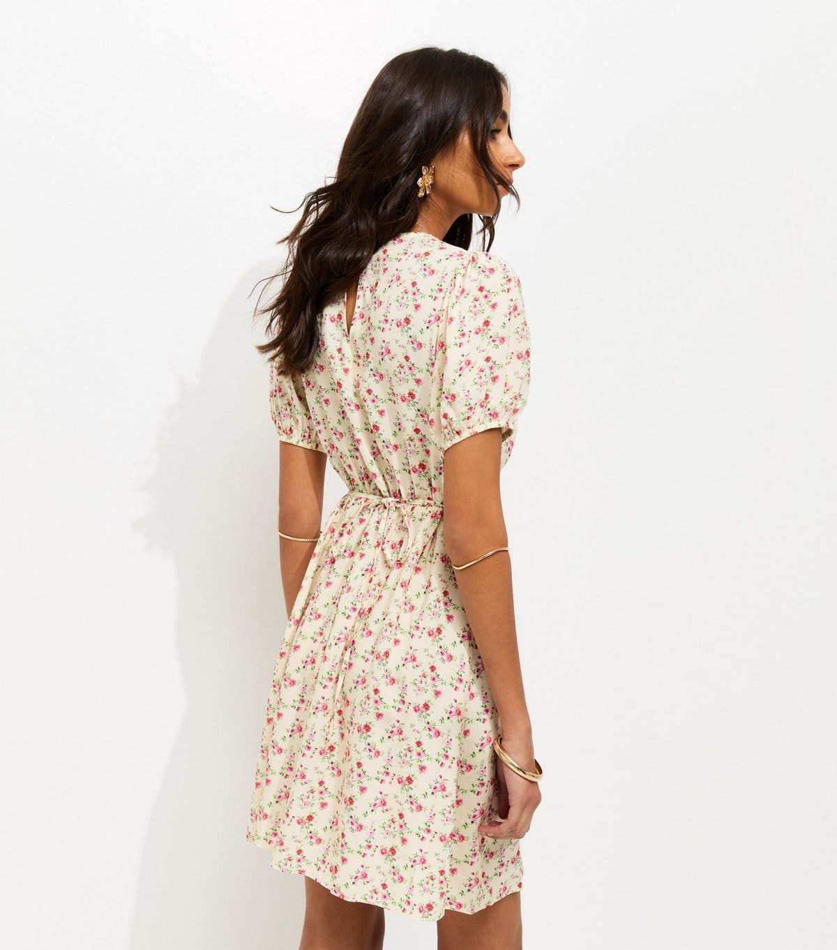 New Look Women's Cream Floral Print Lace Trim Mini Dress New Look - 4