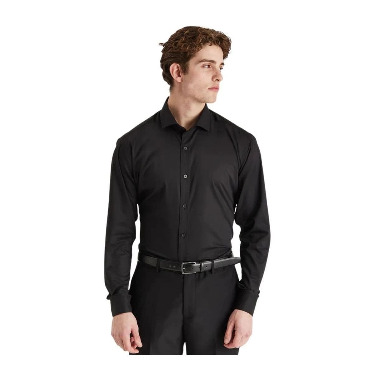 Paul Andrew Paul Andrew Men's Classic Dress Shirt Double Cuff Cutaway Collar Formal in Black - 4