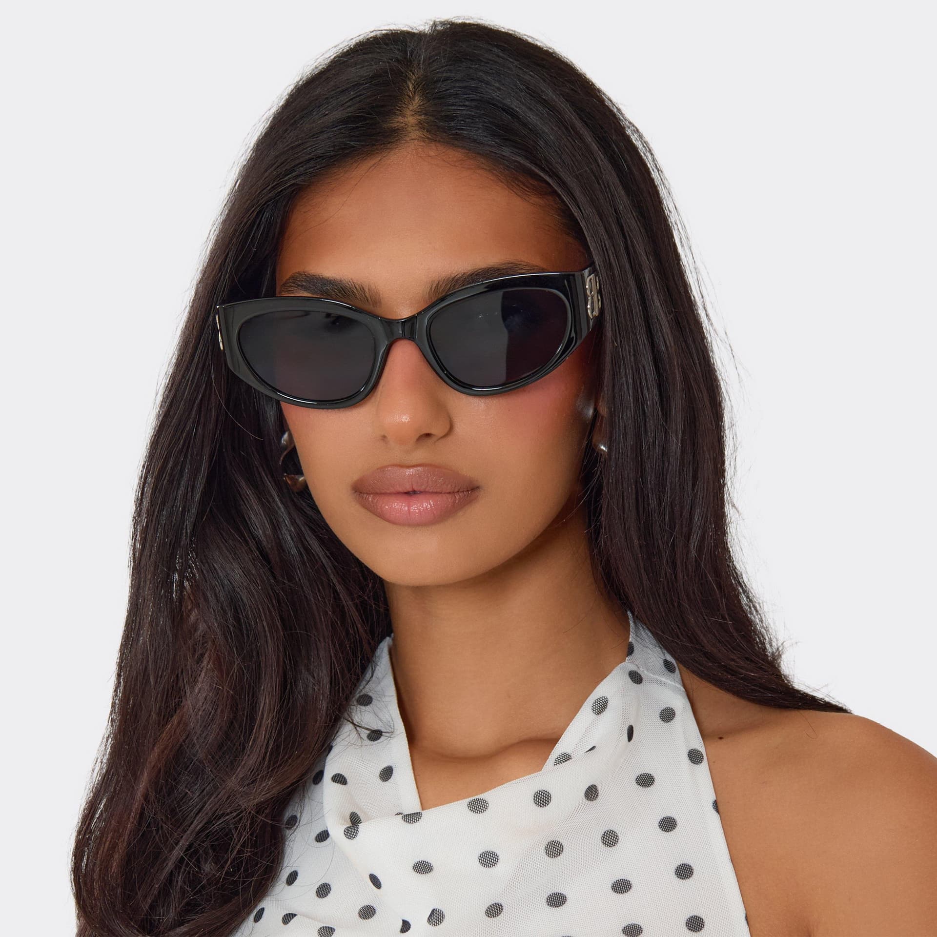 EGO Side Silver Logo Detail Thick Frame Tinted Lense Cateye Shaped Sunglasses In Black, Women's Size UK 0
