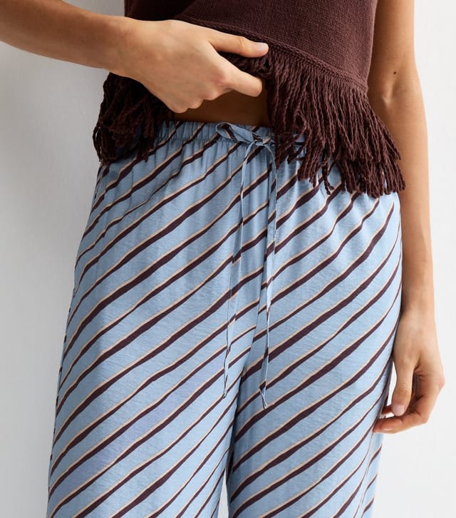 New Look Women's Light Blue Diagonal Stripe Wide Leg Trousers New Look - 2