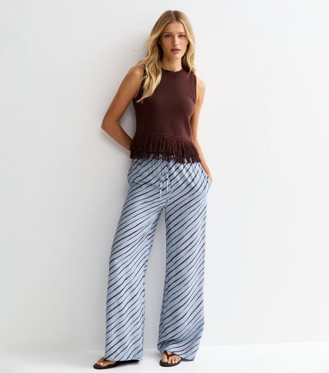 New Look Women's Light Blue Diagonal Stripe Wide Leg Trousers New Look - 3