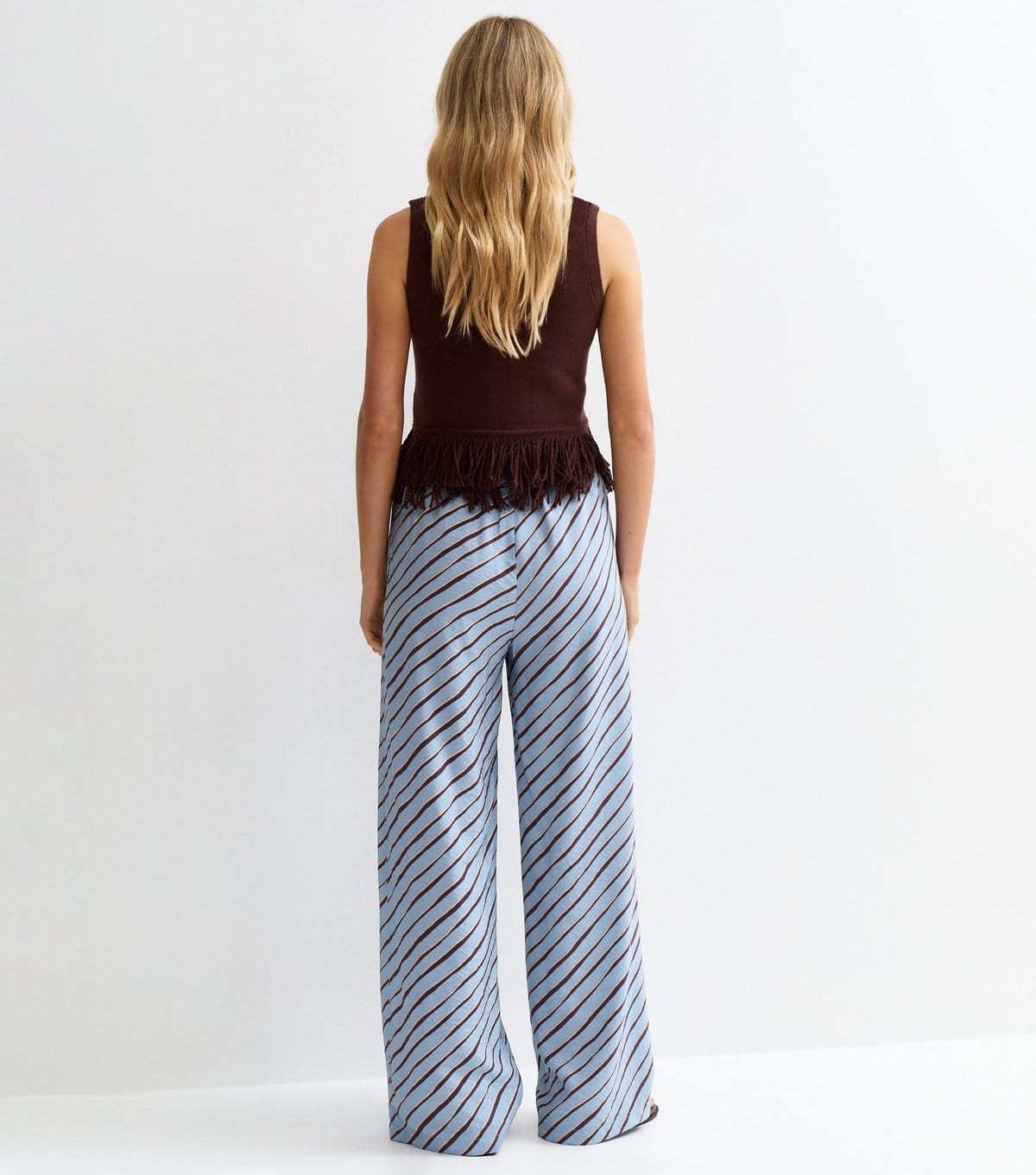 New Look Women's Light Blue Diagonal Stripe Wide Leg Trousers New Look - 4