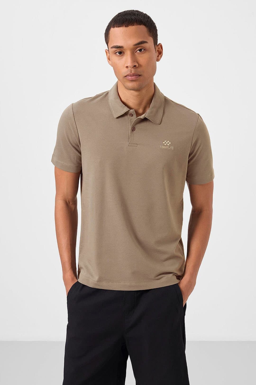 Tommy Life Tommy Life Men's Cotton Elastane Polo T-Shirt in Tan