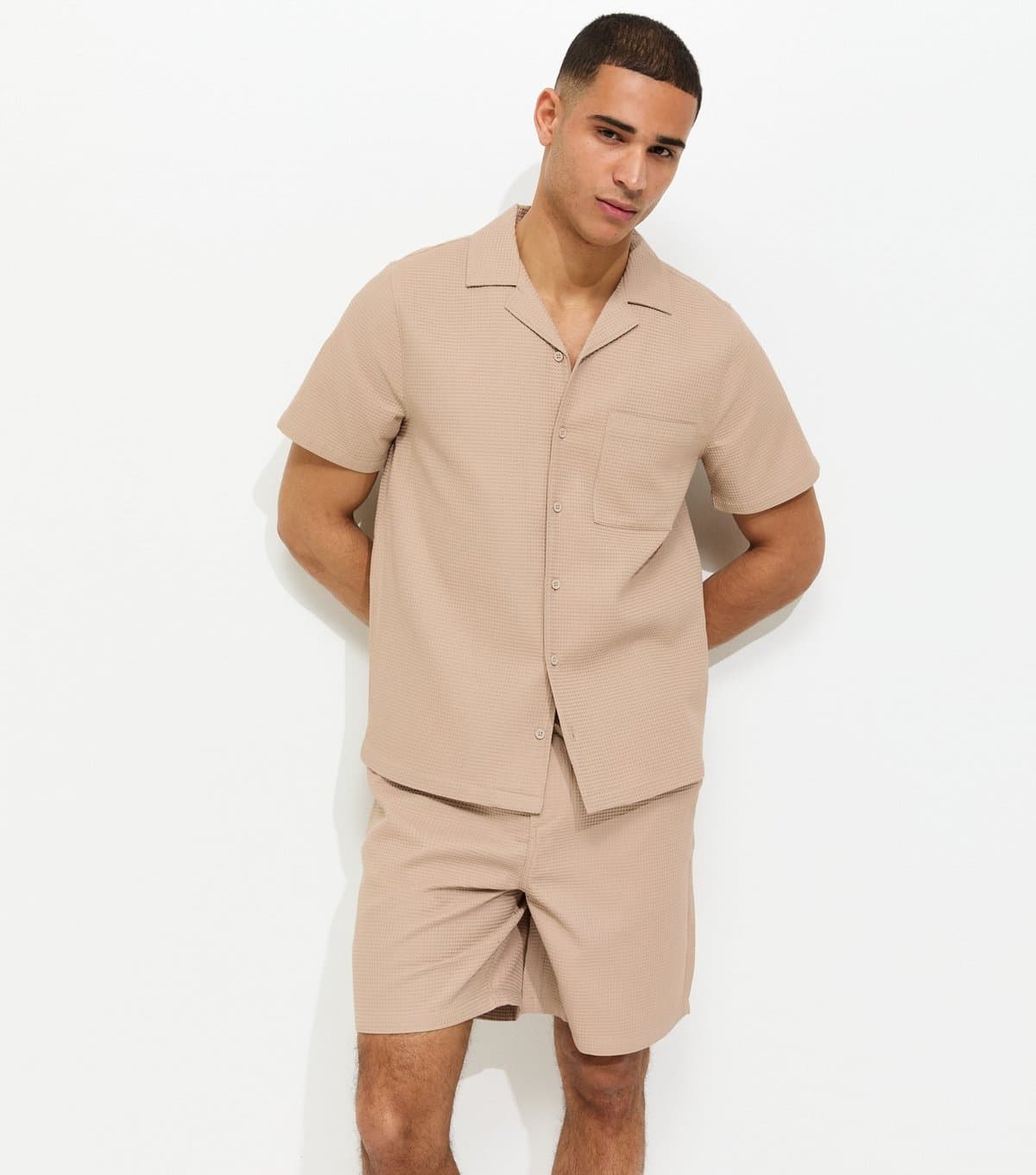 New Look Men's Stone Regular Waffle Shirt New Look