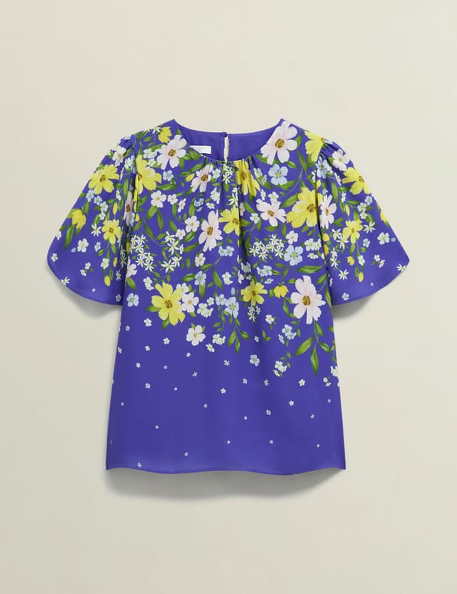 Hobbs London Hobbs London Women's Verena Flutter Sleeve Floral Top in Royal - 2