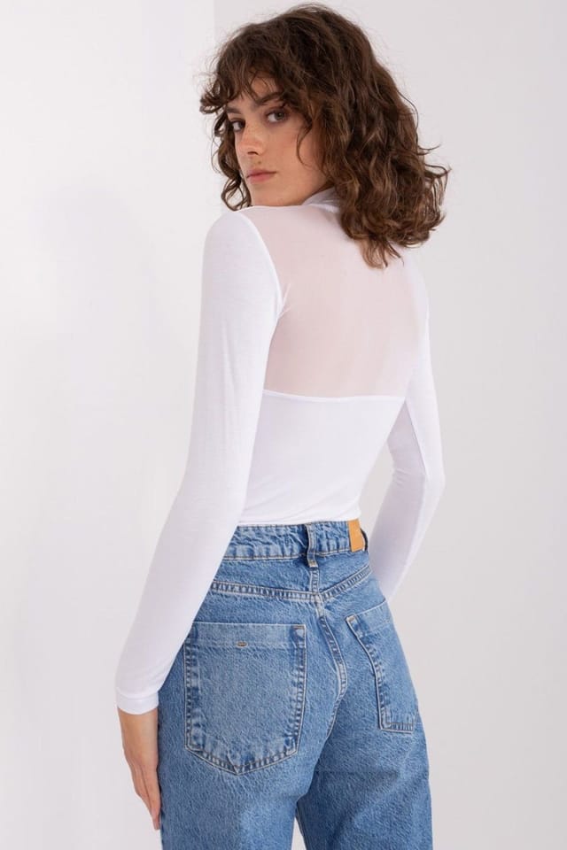 Love Lace Love Lace Women's Viscose Half Turtleneck Fitted Blouse Sheer Back in White - 3