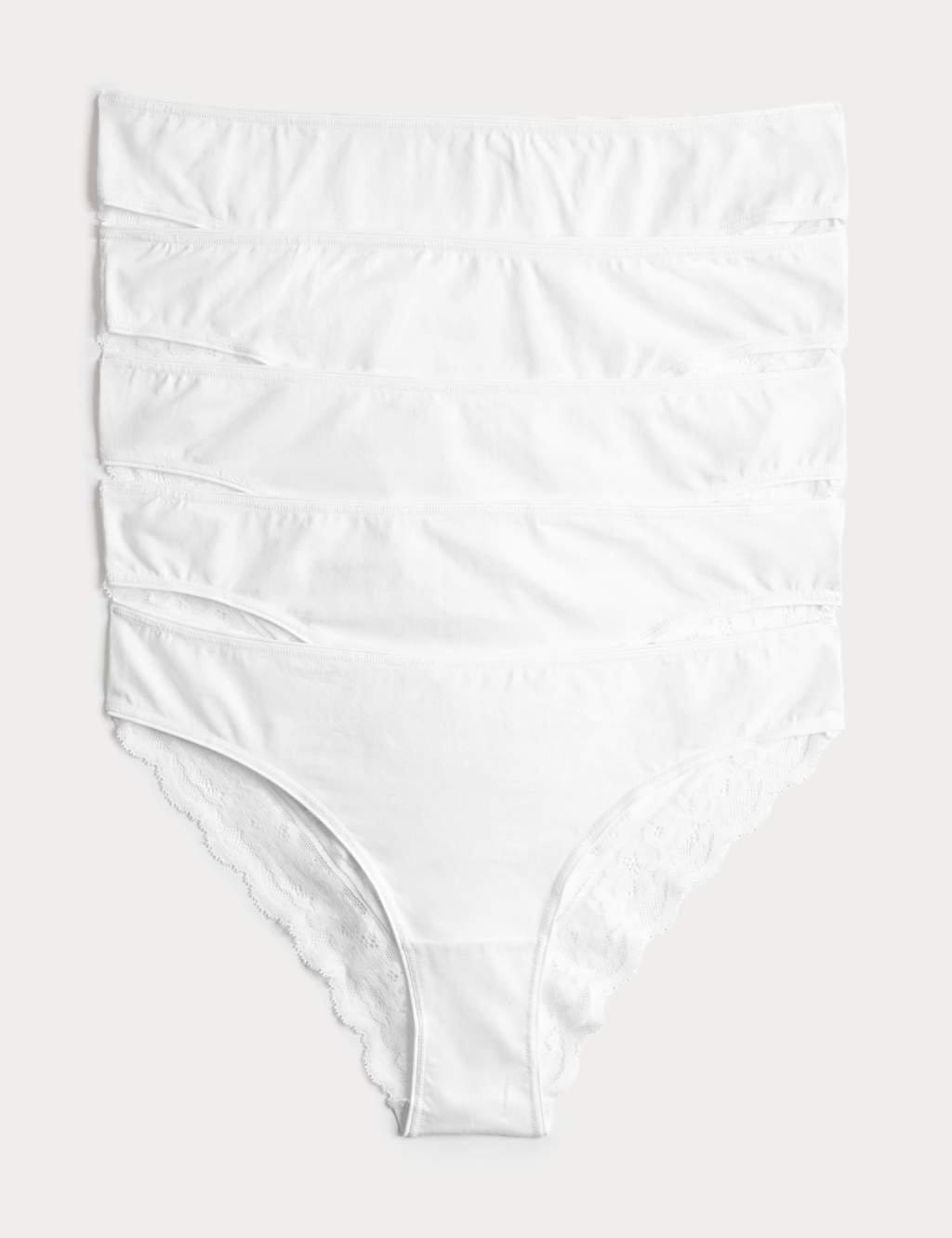M&S 5pk Cotton Rich Printed Brazilian Knickers White