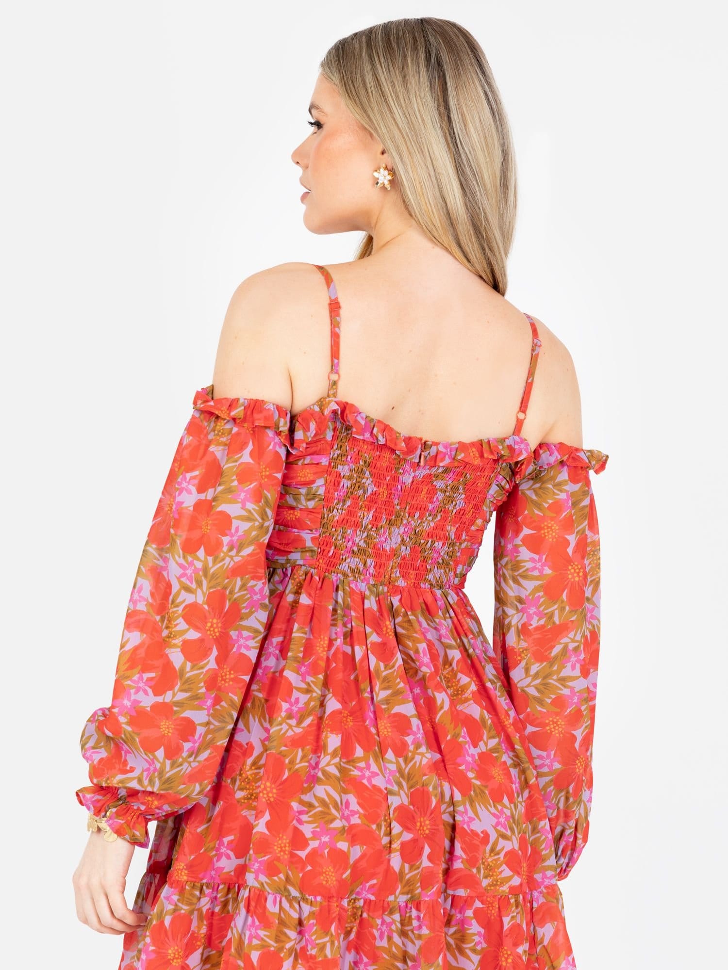 Anaya with Love Anaya with Love Women's Floral Print Bardot Long Sleeve Mini Dress - 4