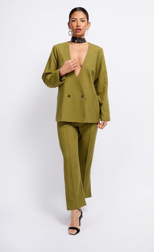 Little Mistress Little Mistress Women's Olive Green Blazer - 3