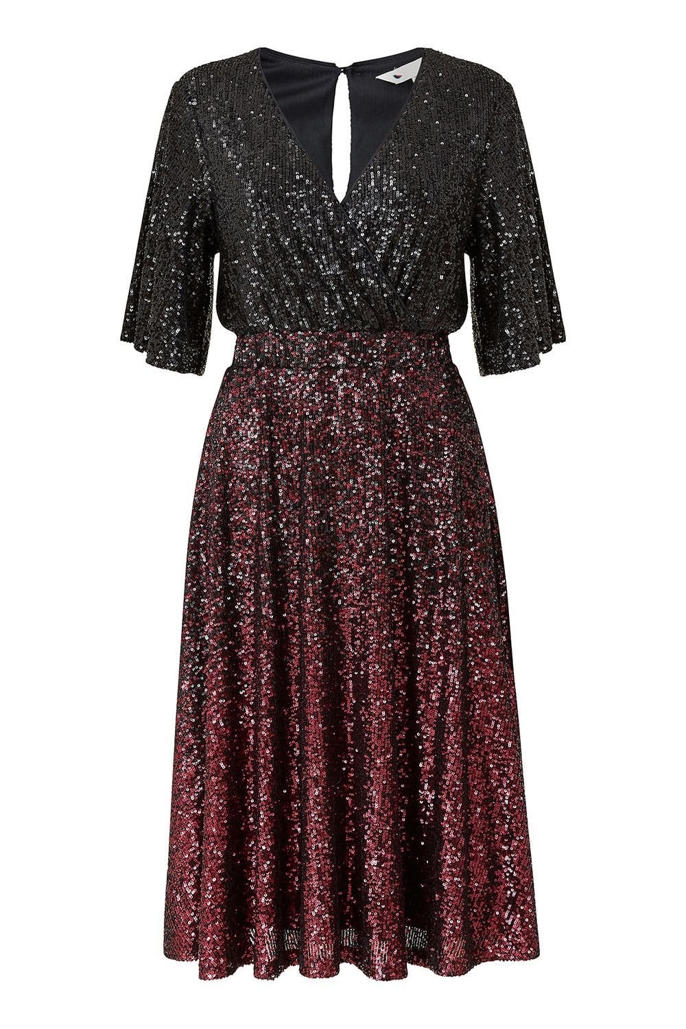 Yumi Yumi Women's Black & Red Ombre Sequin Midi Wrap Dress - 4