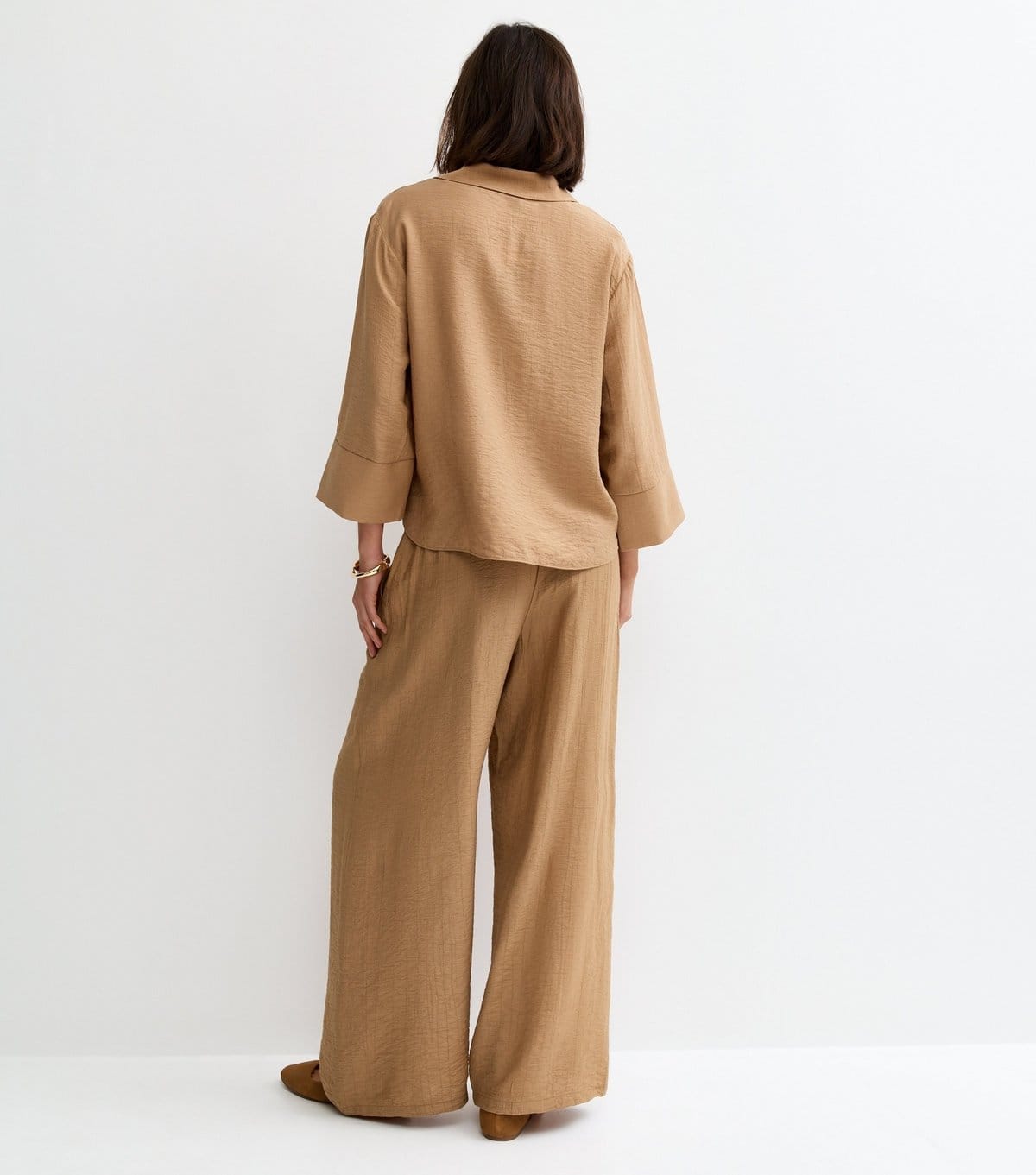 New Look Women's Camel Crinkle Wide Leg Trousers New Look - 4