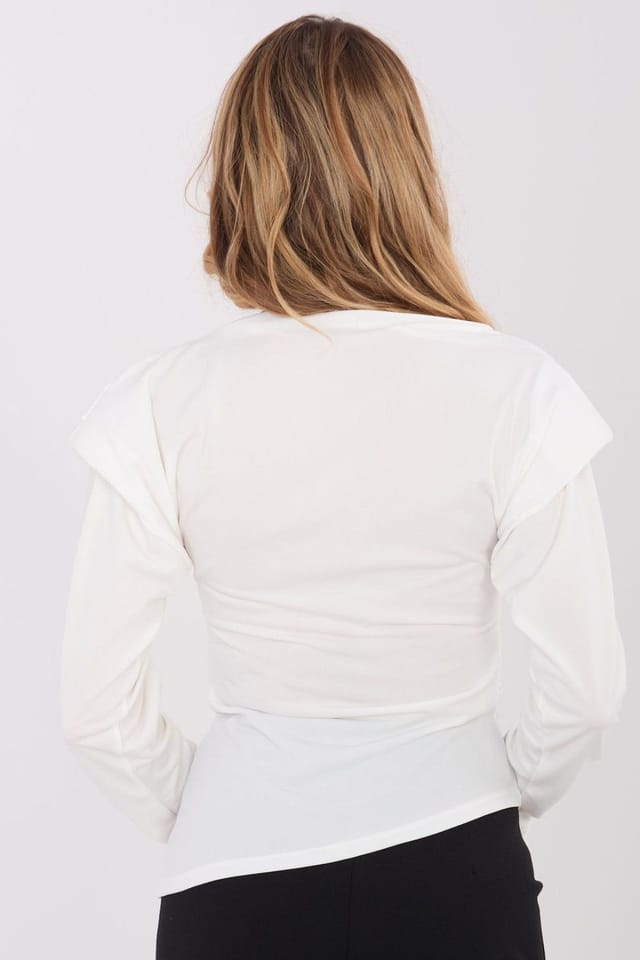 Love Lace Love Lace Women's Ruched Shoulder Boat Neck Blouse in Off-White - 3