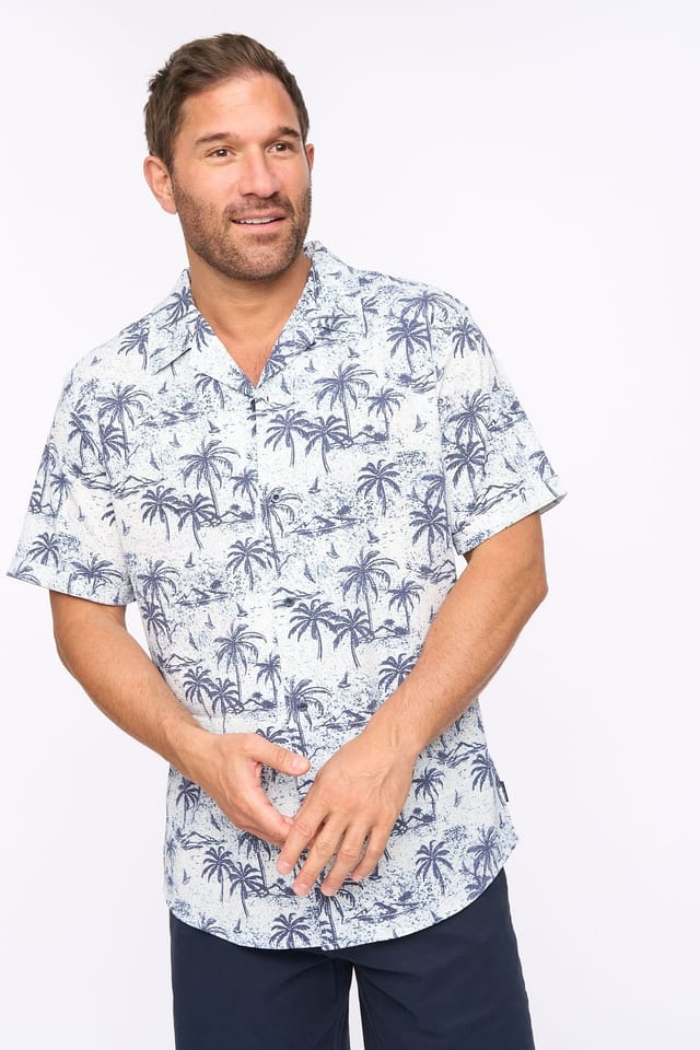 Bewley&Ritch Bewley&Ritch Men's Arecas Palm Print Cuban Collar Relaxed Stretch Shirt - 3
