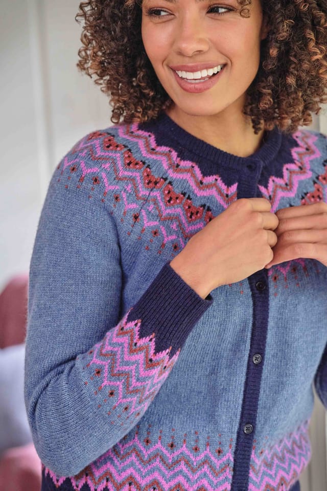 WoolOvers WoolOvers Women's Nordic Fairisle Yoke Cardigan in Dark Navy - 2
