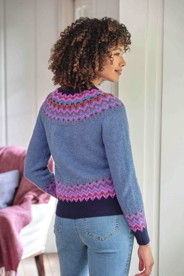 WoolOvers WoolOvers Women's Nordic Fairisle Yoke Cardigan in Dark Navy - 3