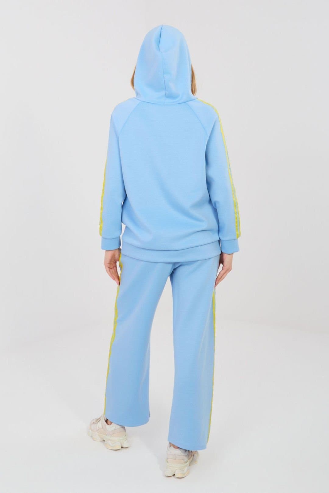 Love Lace Love Lace Women's Hooded Zip Tracksuit Set with Striped Pants in Blue