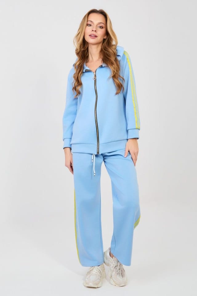 Love Lace Love Lace Women's Hooded Zip Tracksuit Set with Striped Pants in Blue - 2
