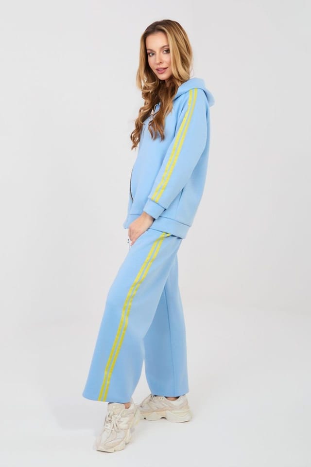 Love Lace Love Lace Women's Hooded Zip Tracksuit Set with Striped Pants in Blue - 3
